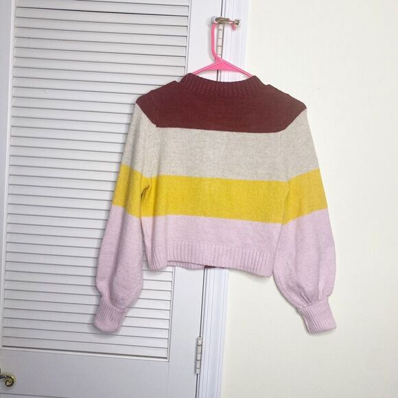 Wild fable Women Cardigan Crop Sweater Balloon Sleeve Red Yellow Pink Small - Picture 2 of 6